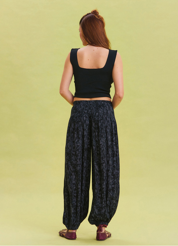 Elastic Waist Lace Detailed Anthracite Viscose Trousers 4539